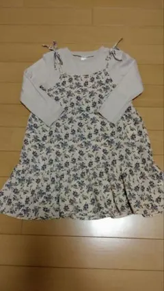 アプレレクール　花柄　肩リボンドッキングワンピース　90