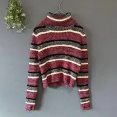 ダズリン［F］大人カジュアル◎存在感◎ショート丈ボーダー柄タートルネックニット