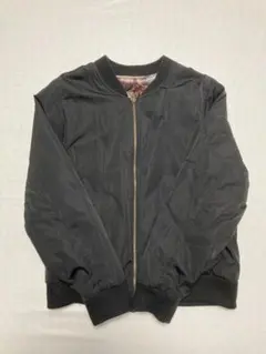 アウター　ブルゾン　リバーシブル　ブラック×花柄(ブルー)