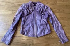 エンポリオアルマーニ 羊革フリルレザージャケット 38 パープル Y2K