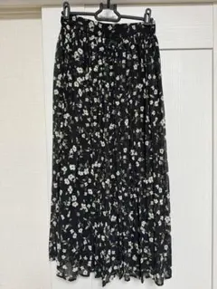 グローバルワーク　花柄プリーツスカート 黒