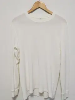 ホワイトリブ編み長袖セーター　ユニクロ