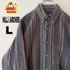 USA古着 HILL＆ARCHER ネルシャツ L ブラウン　ホワイトチェック