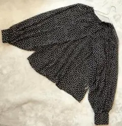 ZARA ノーカラー シアーカットソー 長袖 ブラック ドット柄 EUR XSのサムネイル