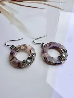 ピアス　イヤリング　パープル　オーロラ　リング　シルバー　3点目無料