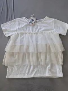 ホワイト チュール付き Tシャツ Lサイズ