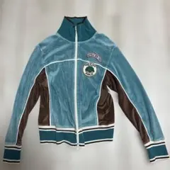 ベロアトラックジャケット ダブルジップ ジャージ 刺繍ワッペン Y2K 古着 L