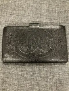 月末最終価格 CHANEL シャネル 長財布 がま口 二つ折り キャビア 黒