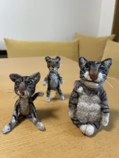 羊毛フェルト 猫の置物 3点セットのサムネイル