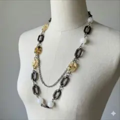 【イタリア製】ディノス ロングネックレス 105cm べっ甲調 ブラウン 美品