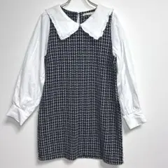 ✨良品✨ エムズエキサイト 【F】 ワンピース ツイード シャツ ドッキング 黒