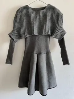 グレー ドッキングデザイン ミニワンピース