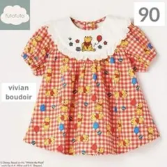 【新品】ディズニーくまのプーさん 半袖チュニック 90◆100周年衣装チェック赤