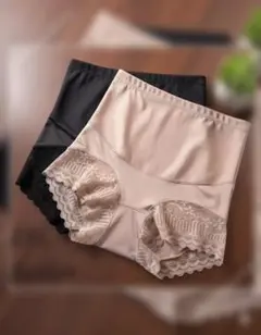 美腰 美尻骨盤補整 ハイウエスト ショーツ 2枚 ブラック ベージュ 2XL