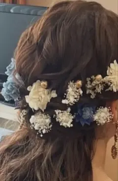 結婚式　髪飾り　青