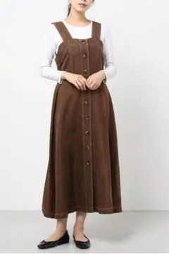 ブラウン キャミワンピース スエード風