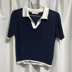 UNE MANSION ネイビー ホワイト ポロシャツ