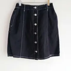 AS KNOW AS plus デニムスカート フロントボタン ミニ丈 黒 F