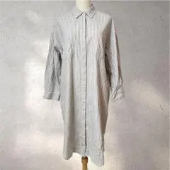 【ラグマシーン】Mサイズ/シャツワンピース/ストライプ柄/オフホワイト/長袖