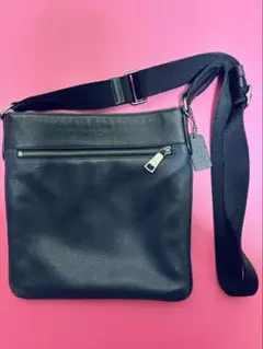 COACH レザー ショルダーバッグ ブラック×ネイビー　サコッシュ