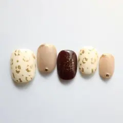 サイズオーダー可　ベリーショート　ネイルチップ　ミラーレオパード
