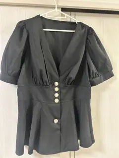 SHEIN CURVE 半袖 ペプラムトップス ブラック 0XLのサムネイル