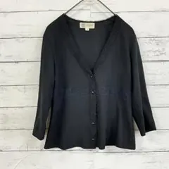 ミッシェルクラン アウター ジャケット レース装飾 Vネック 上品 きれいめ M