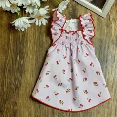 No.45 ハンドメイド犬服 さくらんぼ柄シャーリングワンピース - メルカリ