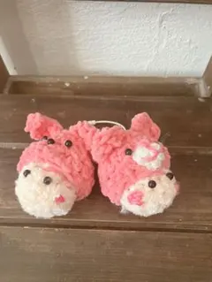 顔だけキーリング　BTS 仲良しグクテテ　ピンクのお友達　あみぐるみ