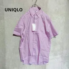UNIQLO 半袖ボタンダウンチェックシャツ M ピンク 爽やか 清潔感のサムネイル