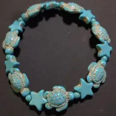 18cm ハウライトターコイズ 亀 ホヌ ブレスレット 星 スター ウミガメ