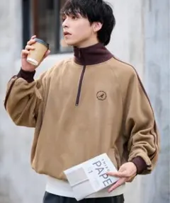 【KANGOL】ラインバイカラーワンポイント刺繍ハーフジップフリースJKT