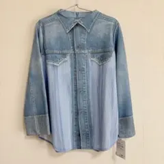 新品　ワコールカルソン UVカット　デニムシャツ　ストライプ 長袖シャツ MーLのサムネイル