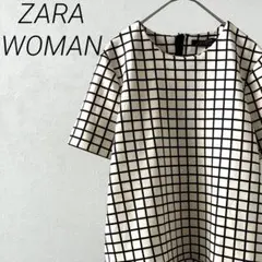 ZARA WOMAN ブラウス 半袖 ペプラム チェック柄 クルーネックのサムネイル