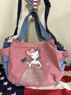 デニム・Tシャツ☆リメイクふっくら2wayサイドポケットショルダートートバッグ！