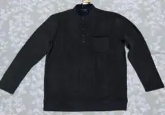 新品メンズセーター　ダークグレー ヘンリーネック セーター　フリース