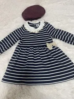 【美品】プチバトー　ストライプワンピース帽子セット　フォーマル　18M/81cm