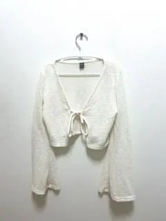 アイボリー クロップド丈 カーディガン