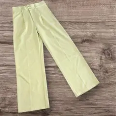 レトロガール　カジュアル　ワイドパンツ　ウエストゴム　ライトグリーン　Mサイズ