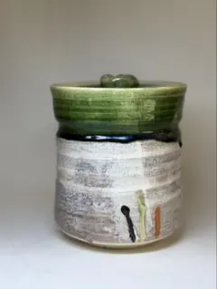 茶道具 阿漕焼 蓋付水指 萬古焼 櫛目 海鼠釉 釉垂れ 骨董品 和モダン 茶道具 阿漕焼 蓋付水指 萬古焼 櫛目 海鼠釉 釉垂れ 骨董品 和モダン