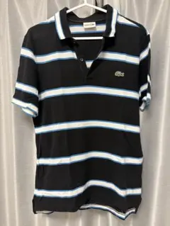 LACOSTE ストライプ ポロシャツ 黒/青/白