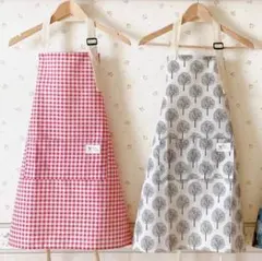 エプロン2枚セット ポケット付き 母の日 北欧柄 ホワイト ギンガムチェック 赤