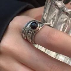 シルバー 羽根モチーフ ブラックオニキス リング