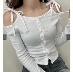 GRL オープンショルダーリボンテレコリブトップス[ac2478]