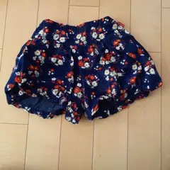 Moujonjon ネイビー 花柄 コーデュロイ 生地の半ズボン、カボチャパンツ