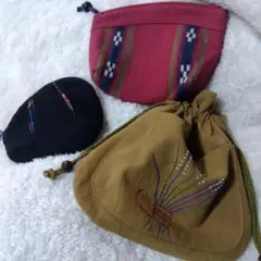 ハンドメイド　ポーチ　巾着　手づくり　3点セット　和風