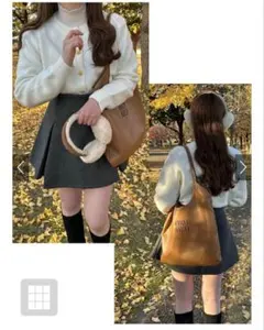(美品)グレイル(GRL)インパン裏地付ボックスプリーツフレアミニスカート
