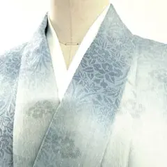 未着用 白大島紬 アンサンブル 小紋 牡丹 観世水 花模様 着物 046k