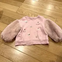 メゾピアノ 100 トレーナー 袖ファー ケーキ柄 ピンク 女の子