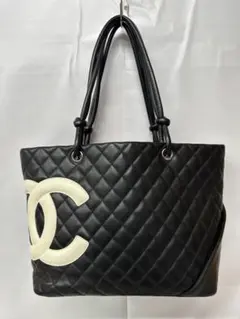 CHANEL カンボンライン トートバッグ ココマーク ブラック×ホワイト